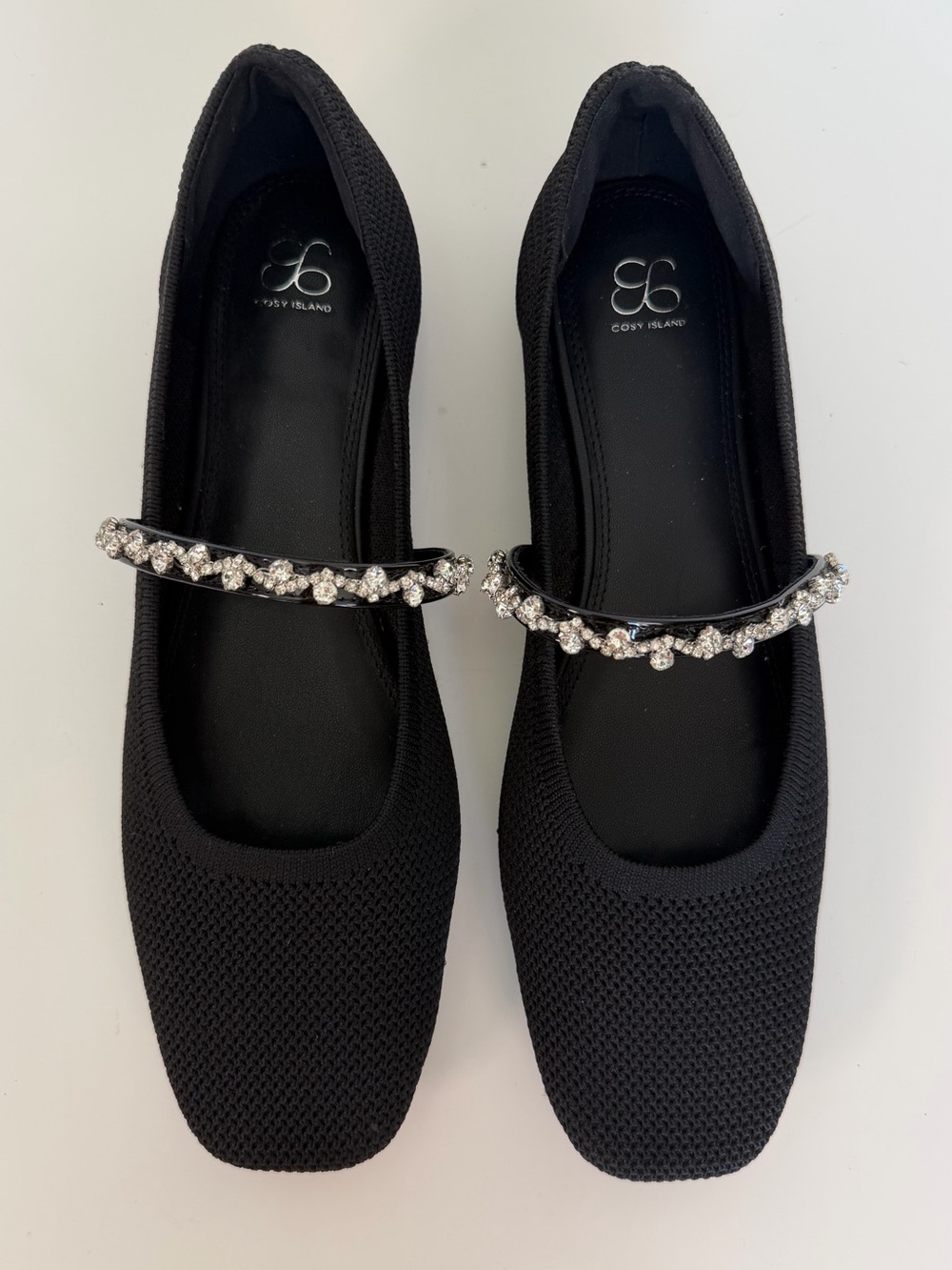Cost Island Black Square-toed Mary Jane With Rhinestone Strap Size 10